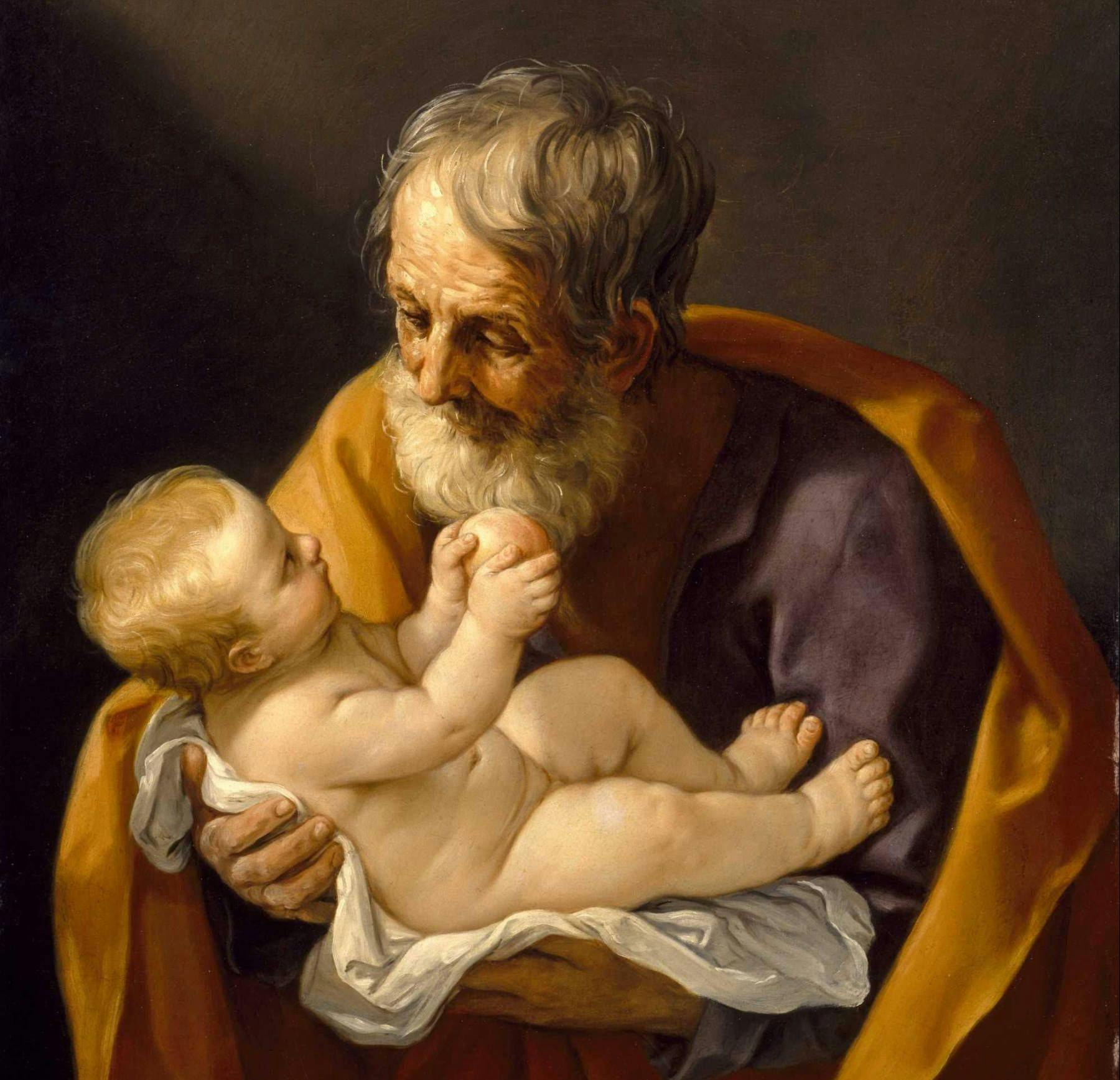 joseph holding baby jesus christ