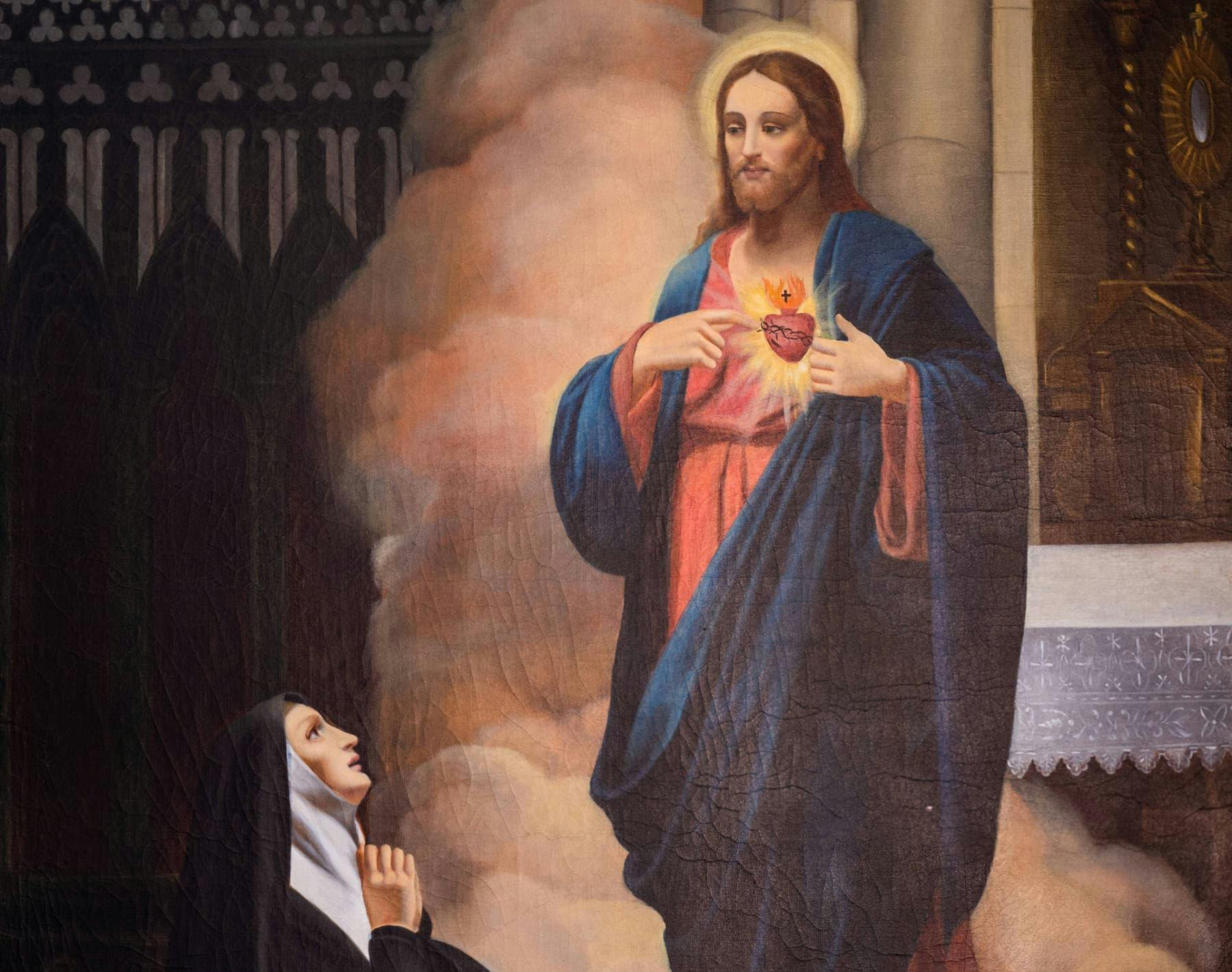 Apparition of the Sacred Heart to St. Margaret Mary. A painting in Charles Borromeo Church